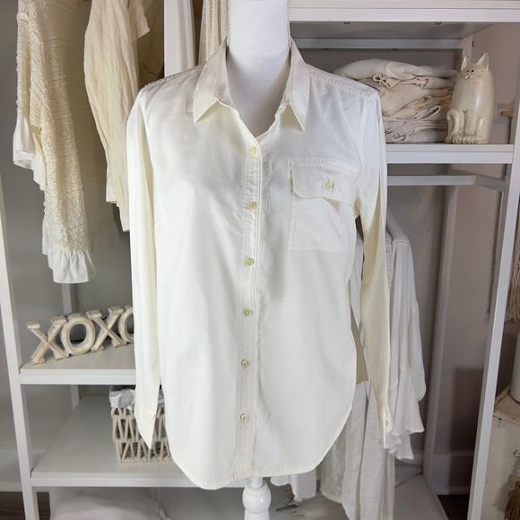 Eddie Bauer women's petite Large eggshell white vutton up blouse, office #1808 - Picture 1 of 6